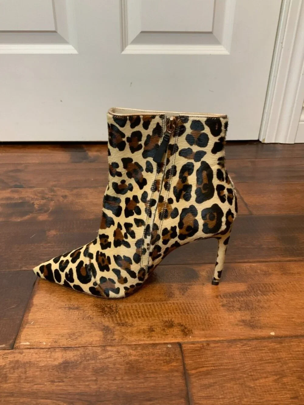 Charlotte Olympia Tan Brown Leopard Print Calf Hair Heel Ankle Booties, Size 10
